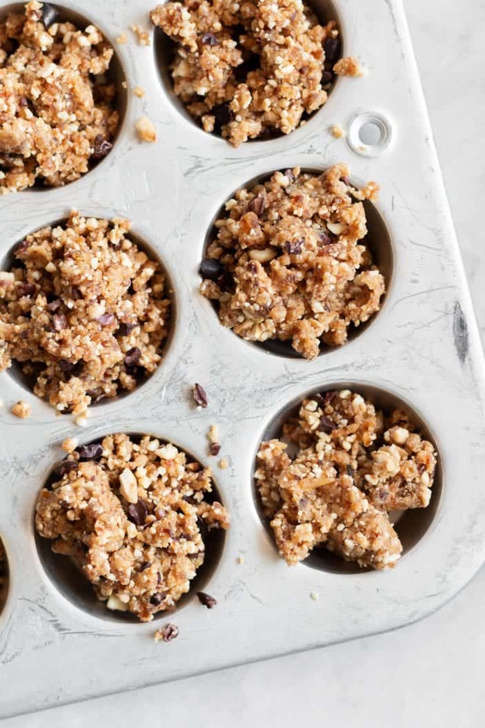 cookie dough mixture in muffin pan