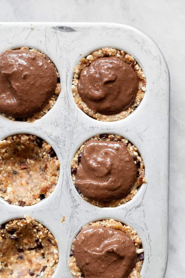 chocolate mousse cups in pan