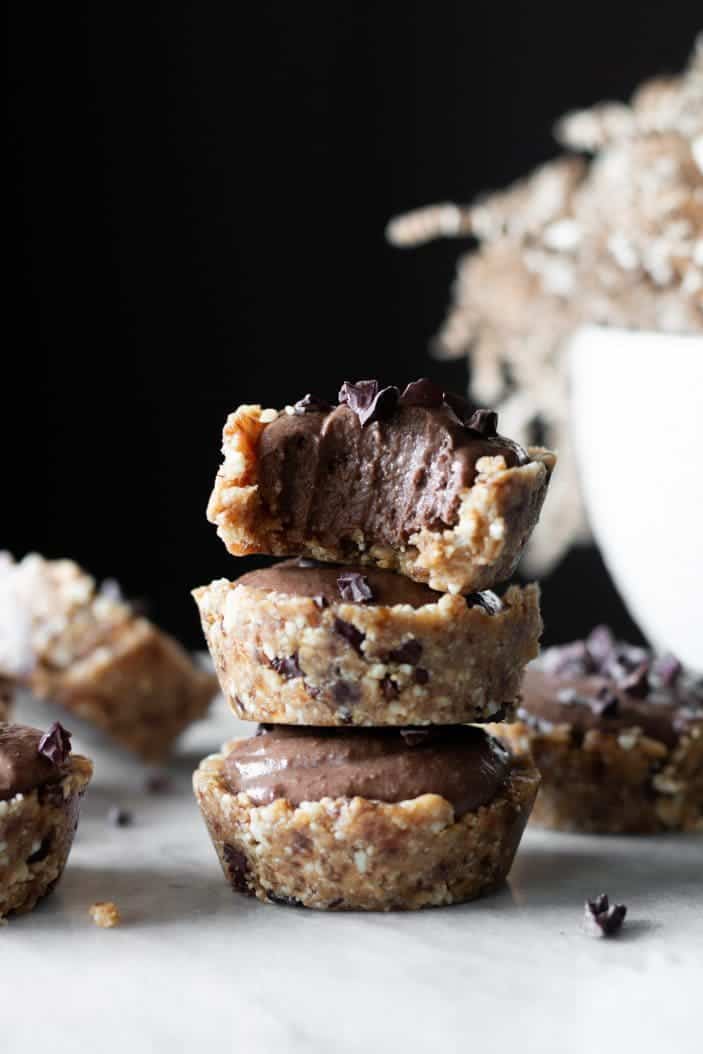 chocolate mousse cups stacked