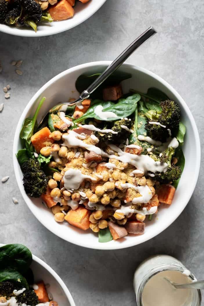 roasted buddha bowl from the top