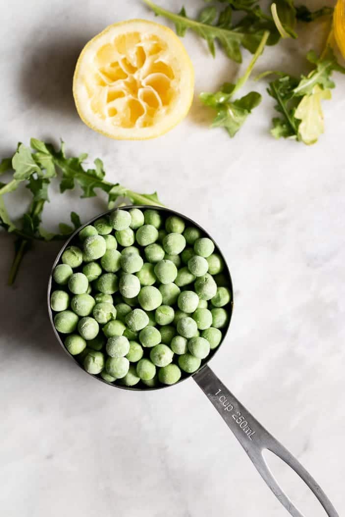 peas, lemon and arugula