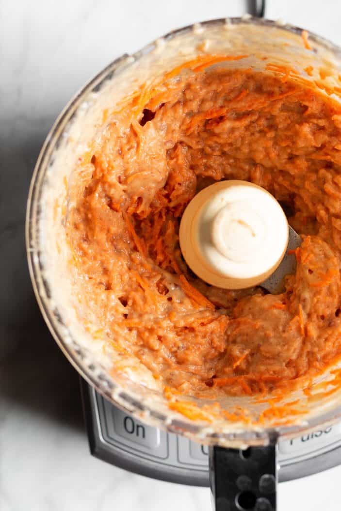 carrot cake mixture in a food processor