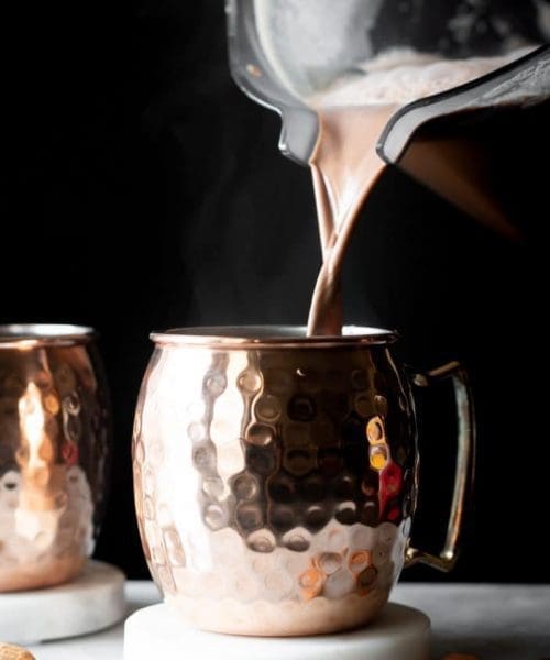 hot cocoa poured in mug
