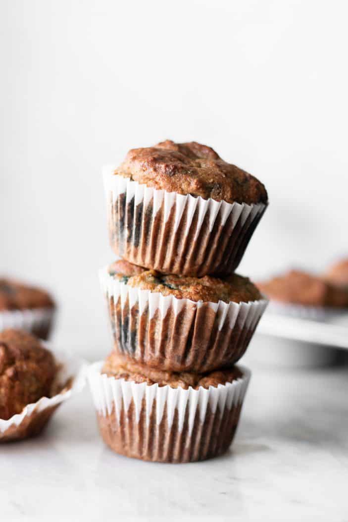 Blueberry Banana Almond Flour Muffins stacked