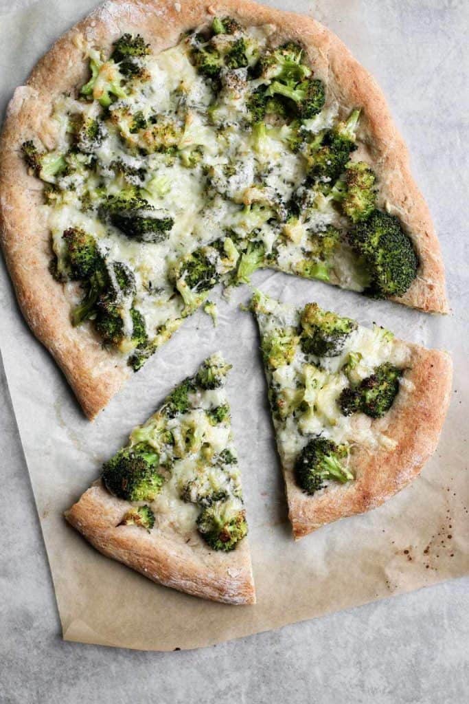 Whole Wheat Broccoli Cheddar Pizza sliced