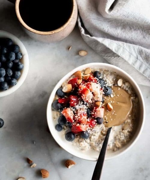 overnight oats with berries from the top