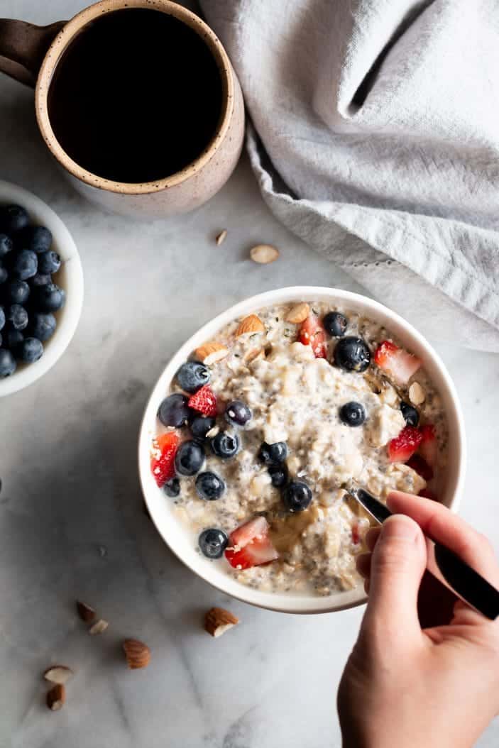Basic Chia Overnight Oats in a bowl from the top