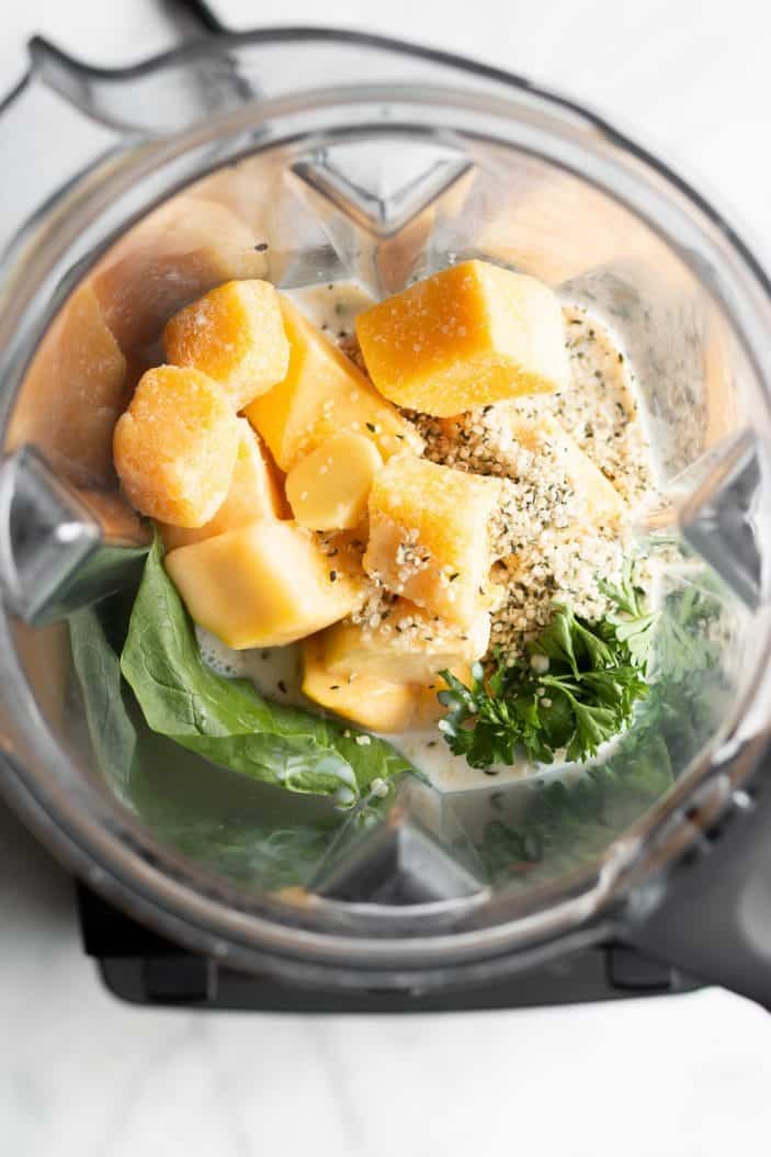 Refreshing Green Mango Smoothie ingredients in blender
