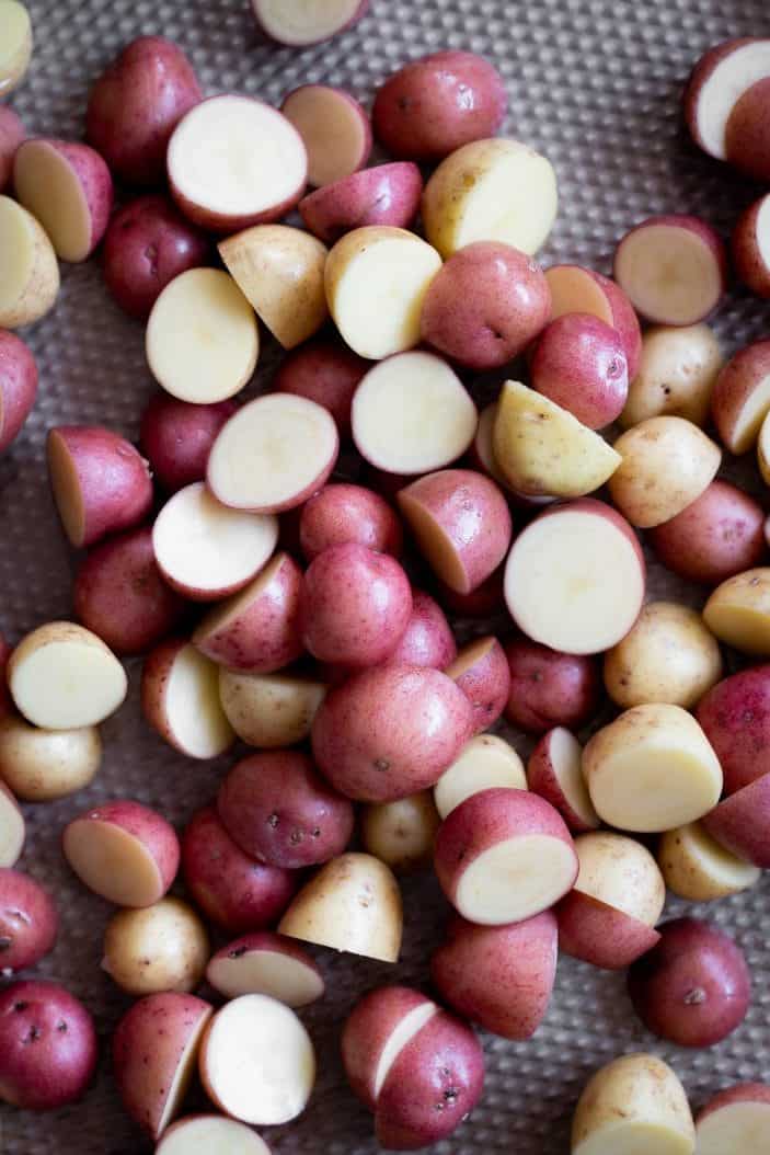 potatoes on a baking sheet