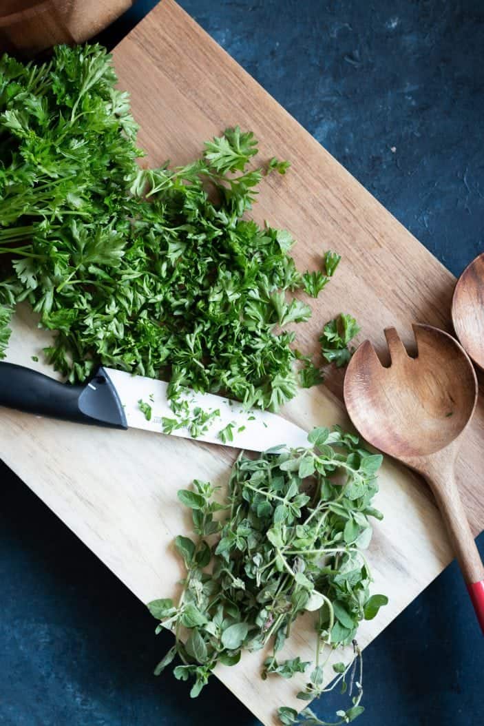 herbs on a cutting board