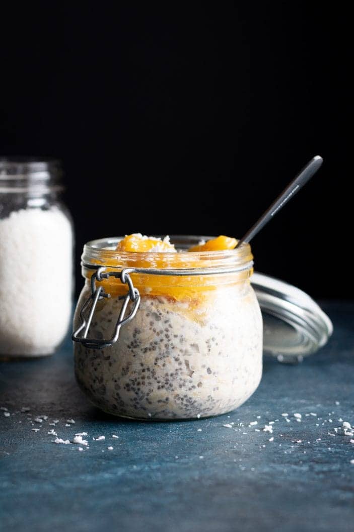 Tropical Coconut Overnight Oats in a jar