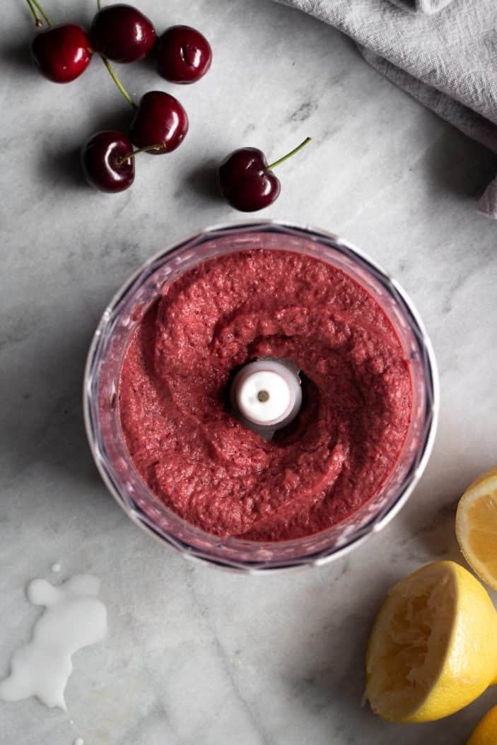 cherry sorbet in a food processor