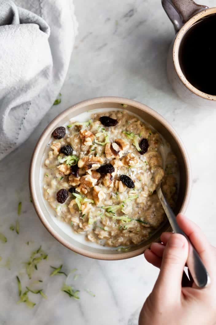 zucchini bread oatmeal in a bowl