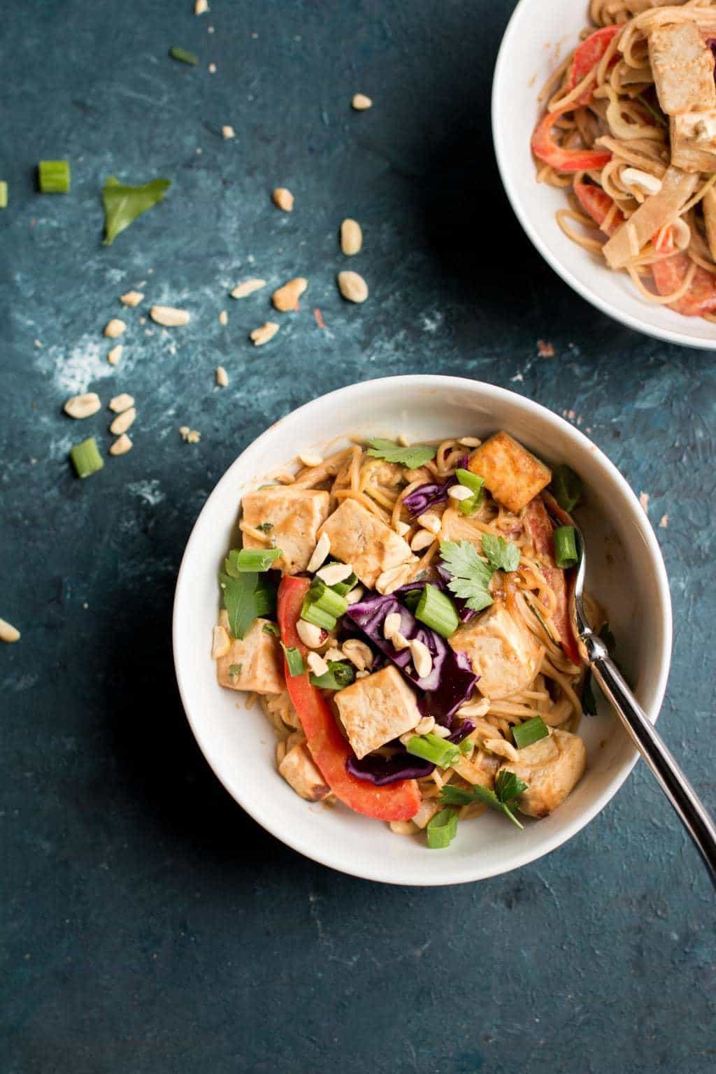 Healthier Peanut Butter Noodle & Tofu Bowl