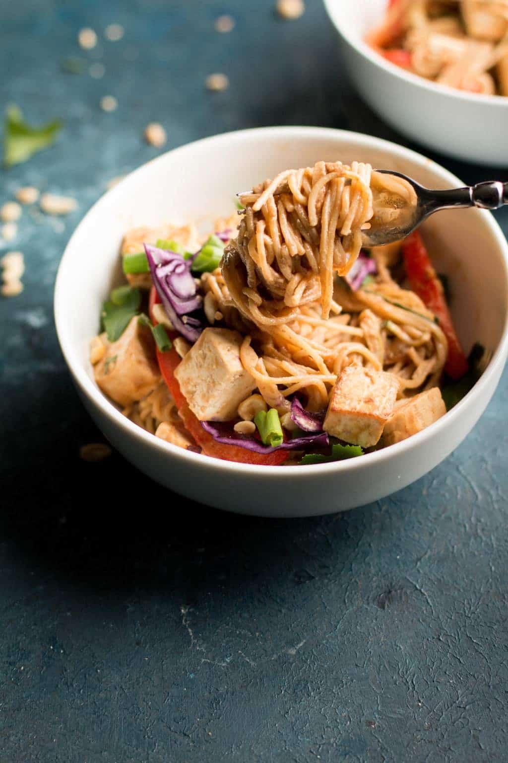 Healthier Peanut Butter Noodle & Tofu Bowl