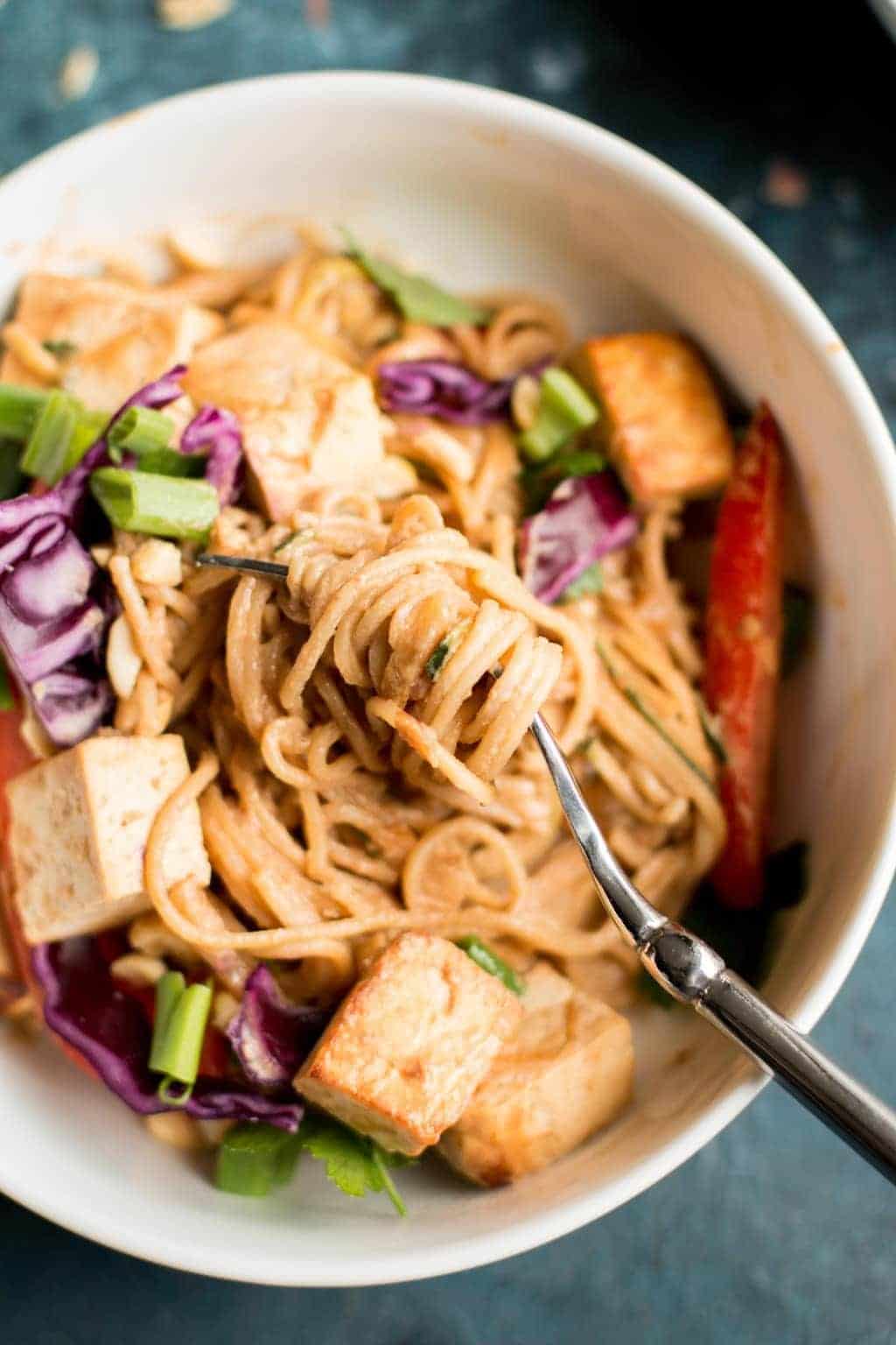 Healthier Peanut Butter Noodle & Tofu Bowl