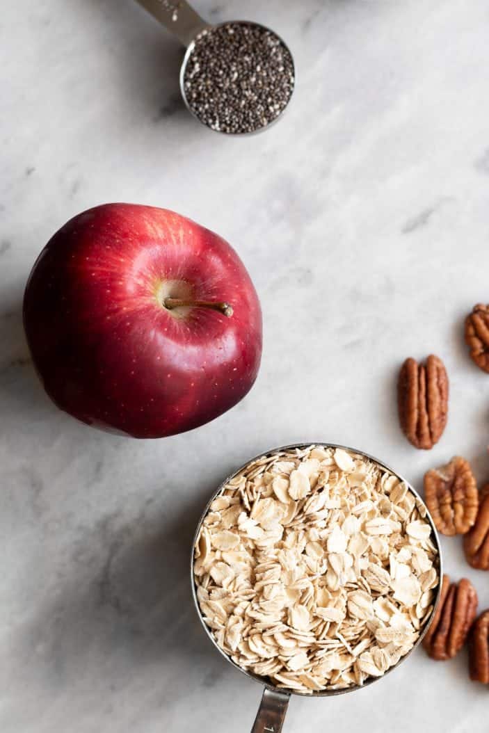 apple, oats, seeds and nuts