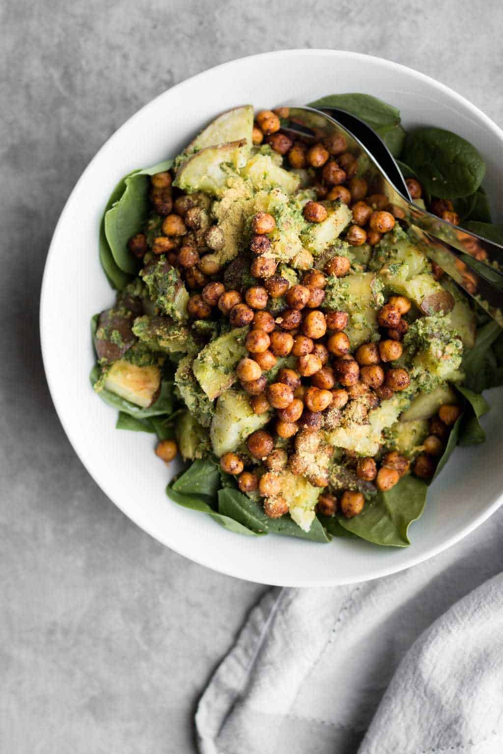 Roasted Potato Pesto Salad with Spicy Chipotle Chickpeas - Nourished by ...