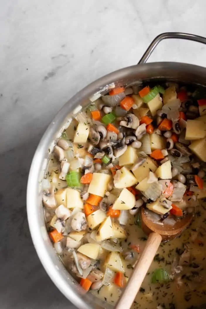 pot pie filling in a saucepan