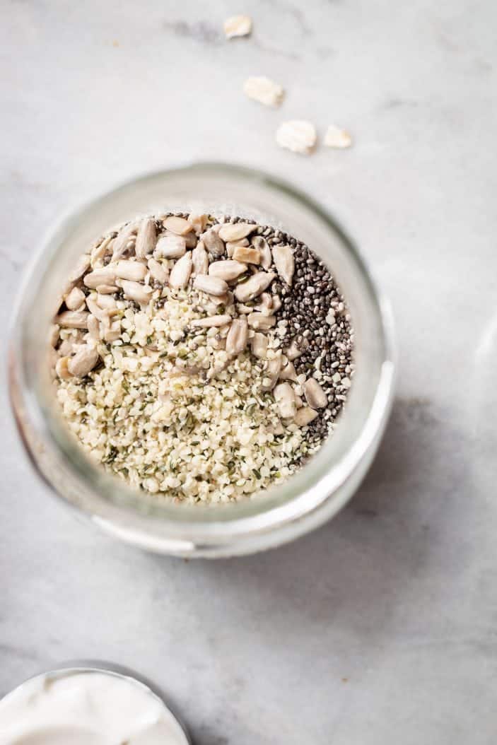 muesli ingredients in a jar