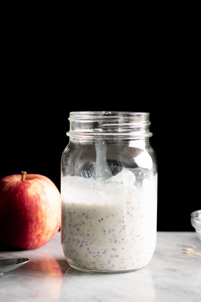 apple muesli in a jar from the side