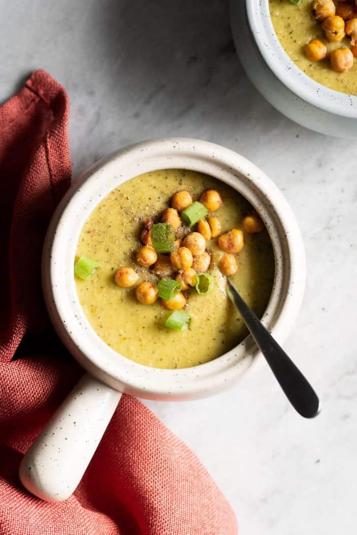 Creamy Vegan Cheesy Broccoli Soup in a bowl