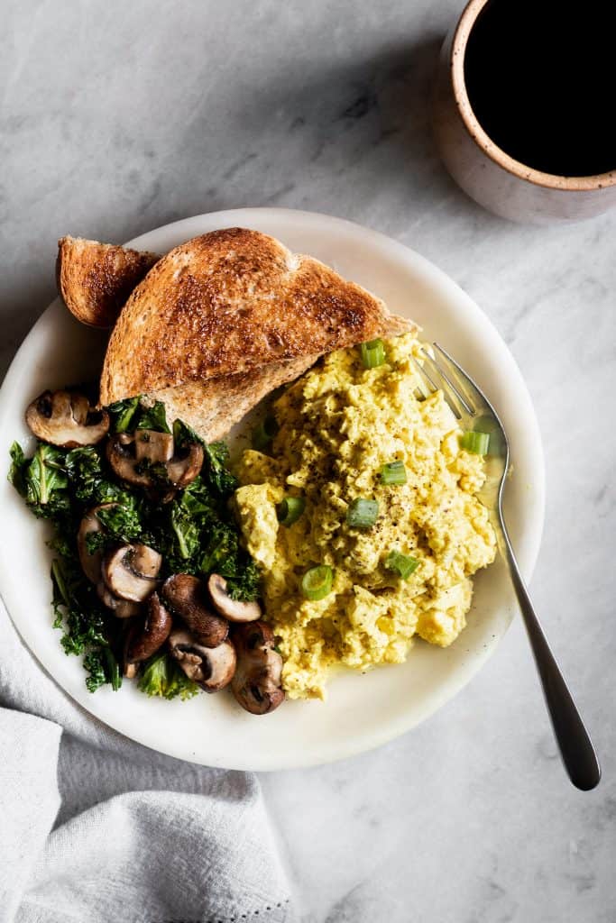 tofu scramble with vegetables and toast - 30-minute vegan meals