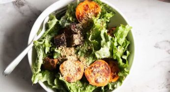Vegan Caesar Salad with Tempeh & Sweet Potatoes