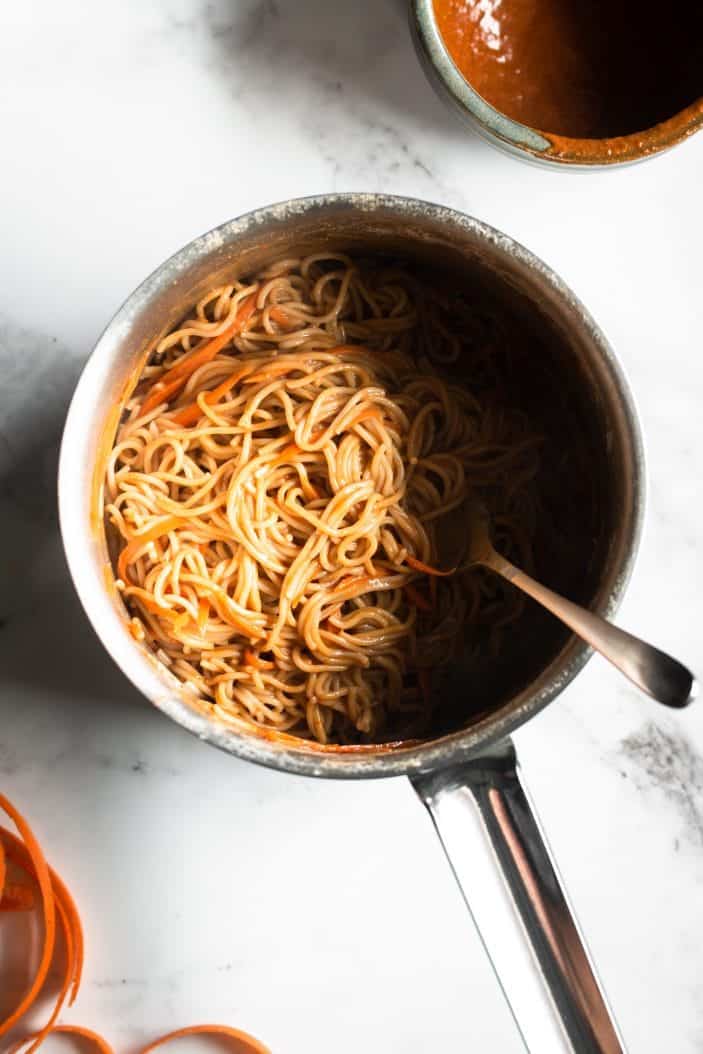 cooked noodles and carrots
