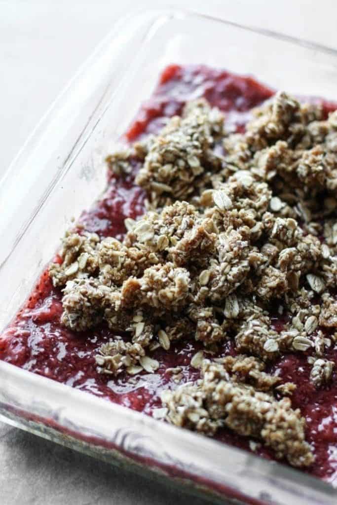 strawberry crumble in a dish