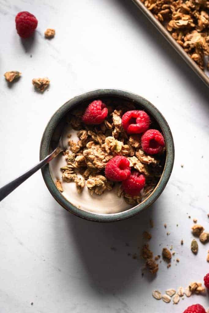 pantry staple granola in bowl