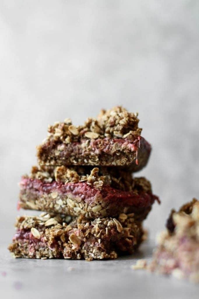 strawberry vanilla crumble bars stacked