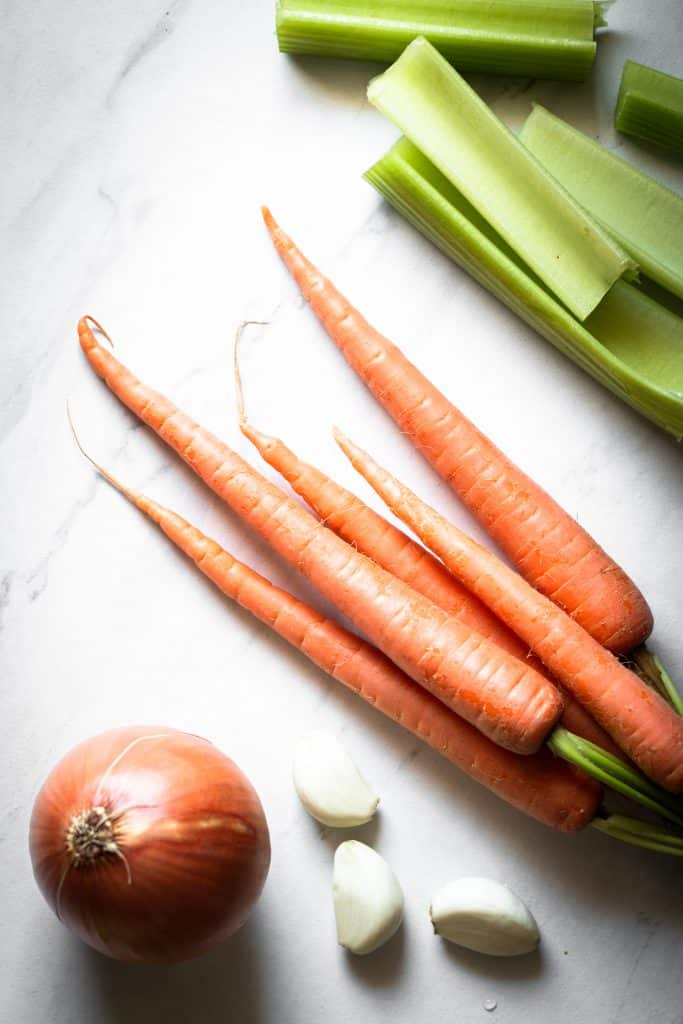 carrots, celery, onion and garlic