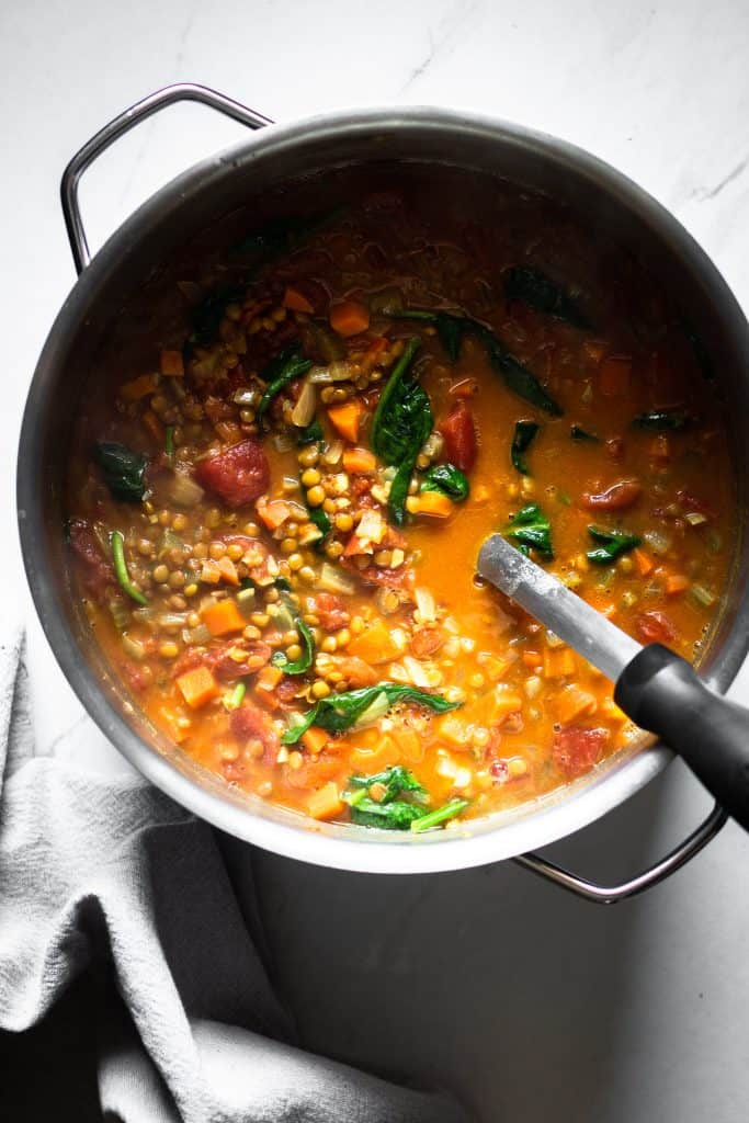 lentil soup in pot
