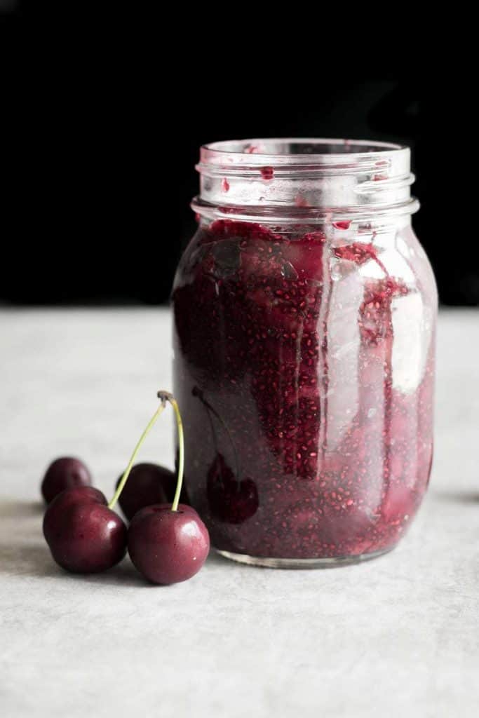 cherry chia jam in a jar