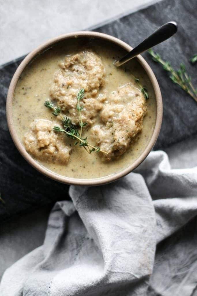 mushroom soup in a bowl from the top