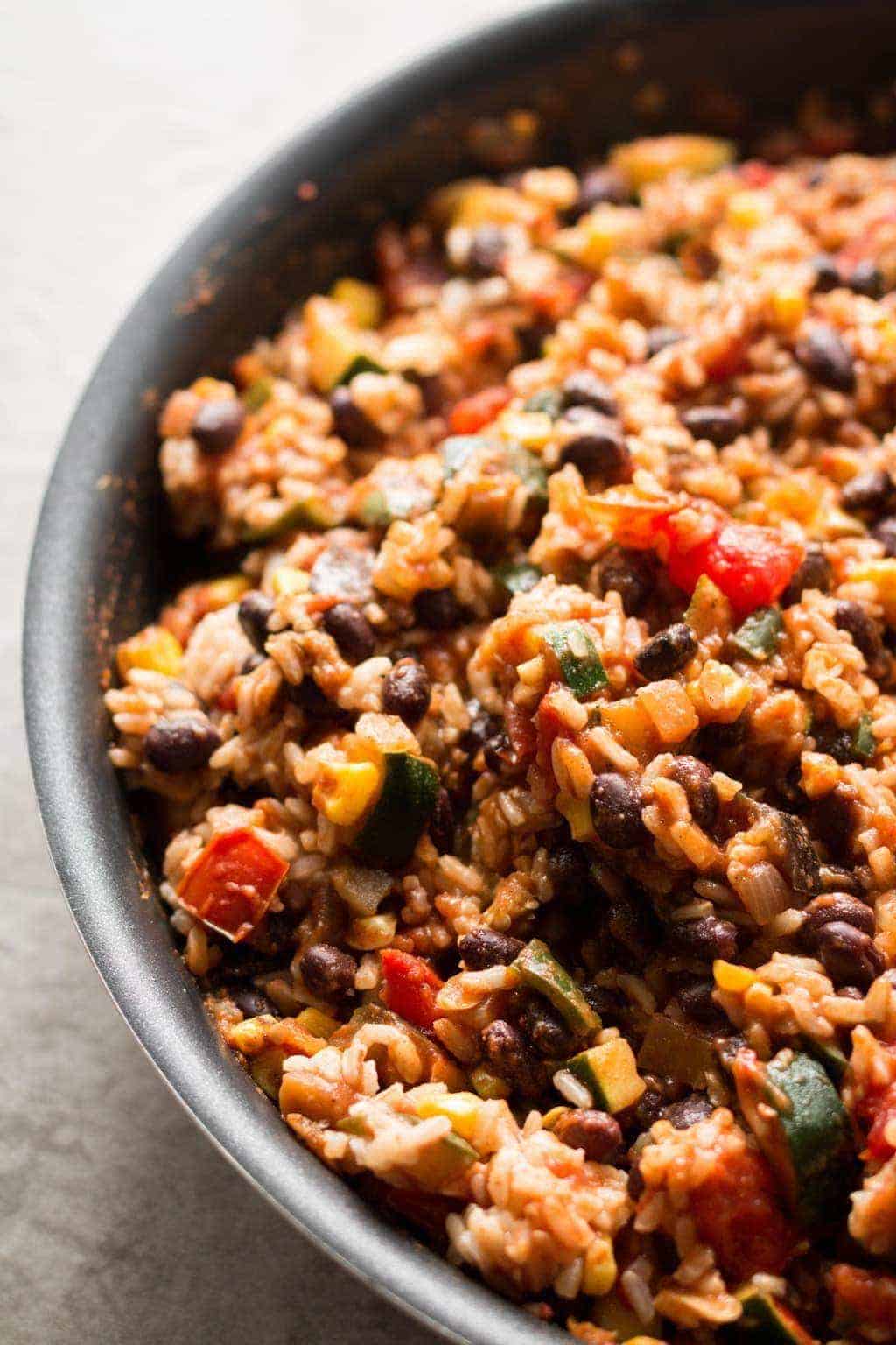 rice and vegetable mixture in a skillet