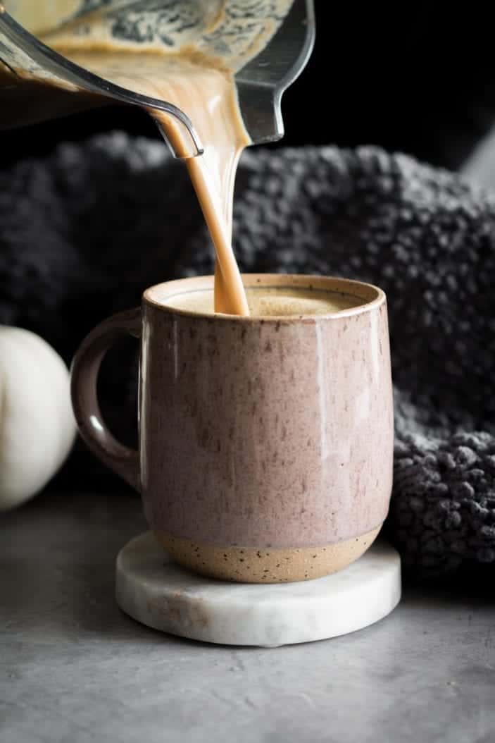 pumpkin spice latte poured into cup