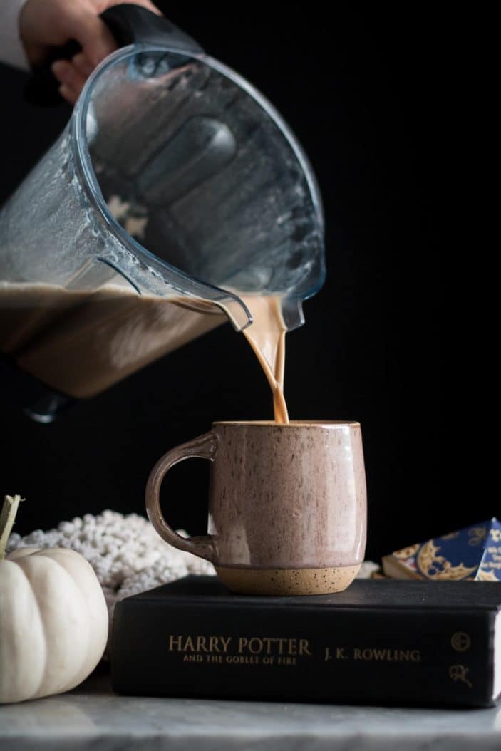 Cinnamon Butterbeer Latte poured in a cup