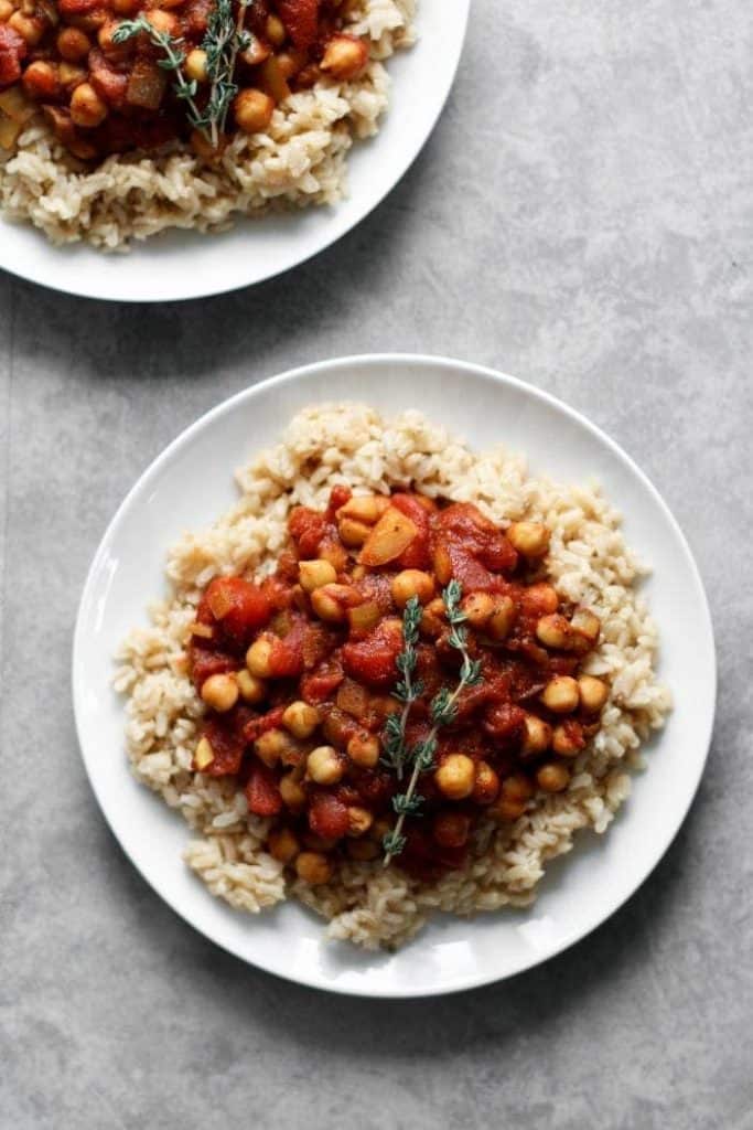 vegan comfort food dinner recipes - basic spiced chickpea stew with rice