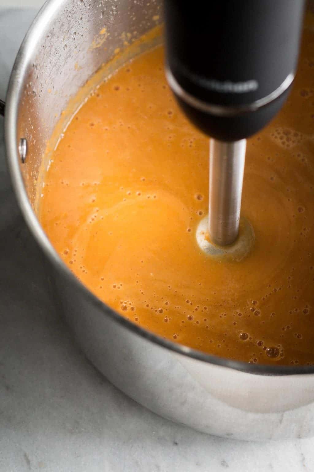 Coriander Sweet Potato Soup with Toasted Cinnamon Pecans