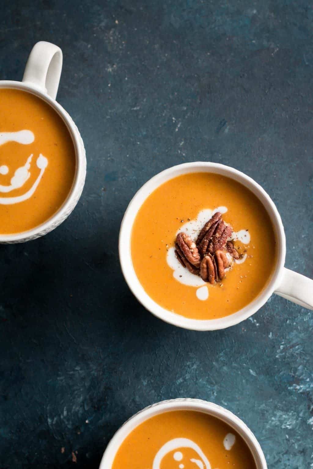 Coriander Sweet Potato Soup with Toasted Cinnamon Pecans