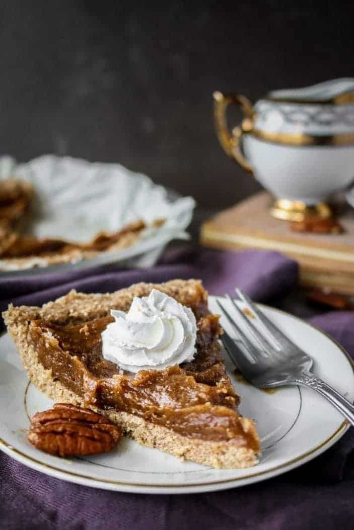 Easy Date Caramel Pecan Pie slices seen as great holiday desserts