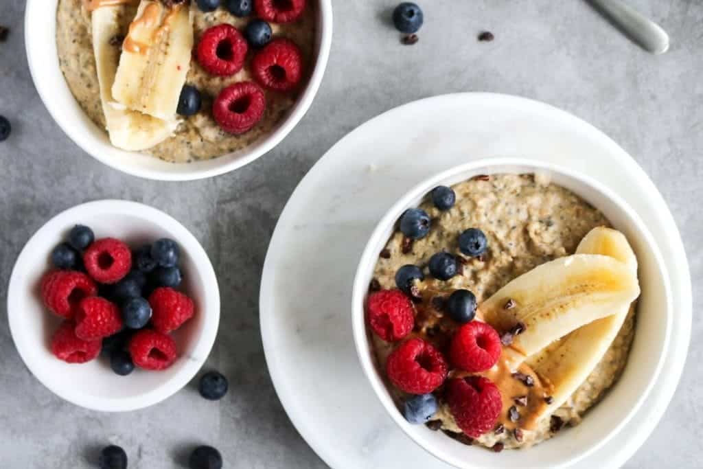 Peanut Butter Banana Oatmeal with berries