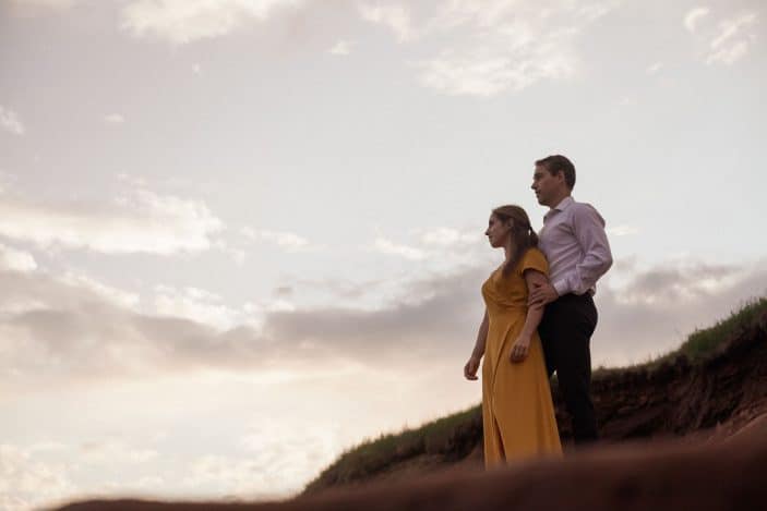 couple at sunset engagement photos