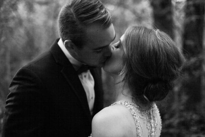 bride and groom kissing