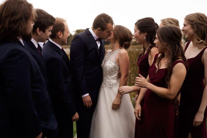 bride and groom kissing