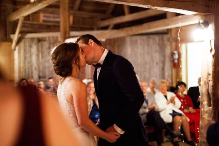 bride and groom kissing