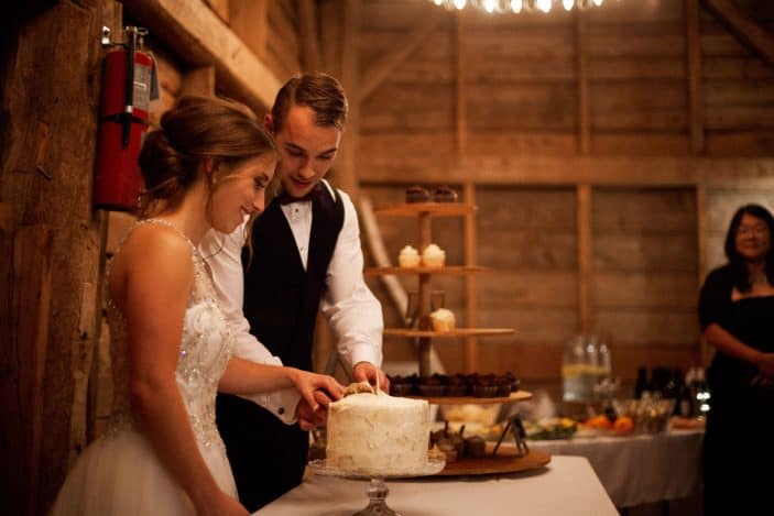 bride and groom cutting the cake