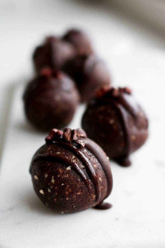 Dark Chocolate Mint Truffles seen from the side as great holiday desserts.